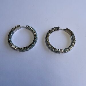 DK Sterling Silver Hinged Hoop Earrings W/ stones. 1 3/8 inch diameter